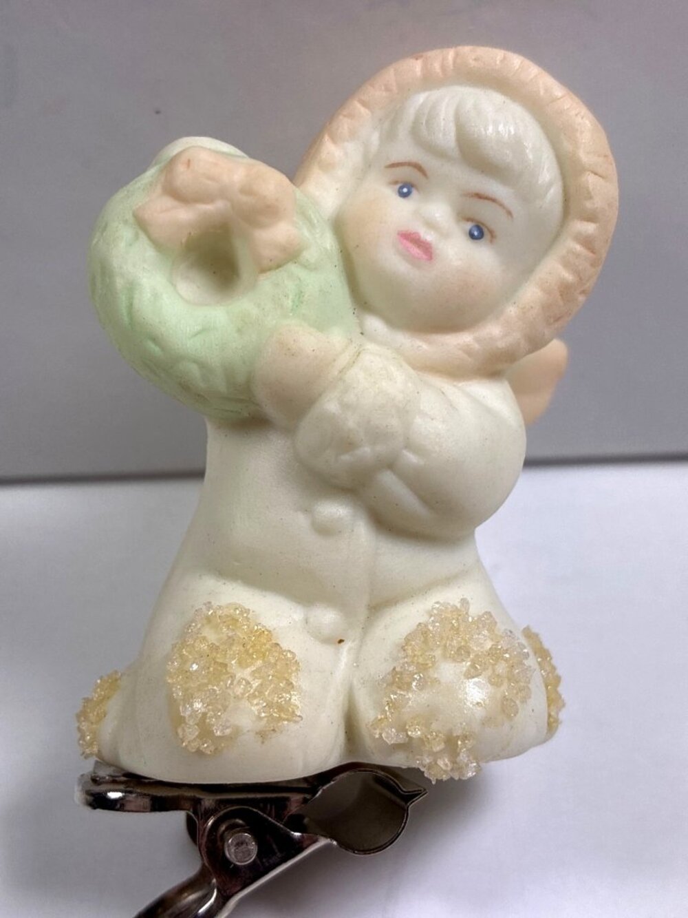 Vintage Little Miracles Porcelain Baby Angel Clip-On Christmas Ornament